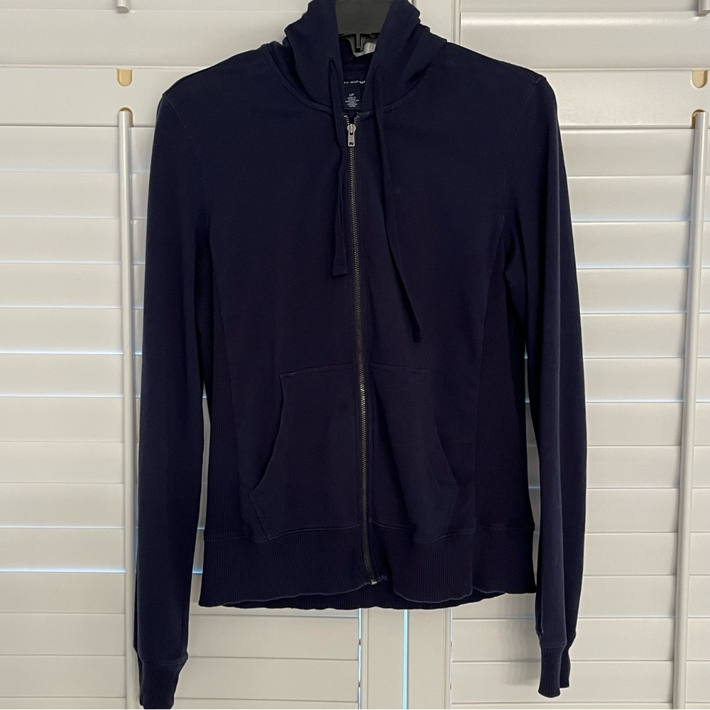Tommy Hilfiger Womens Dark Blue Zip-Up Hoodie w/Embroidered Logo